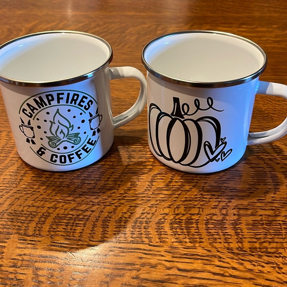 Campfires and Coffee and Pumpkin mug ceramic coated stainless steel camo mug.